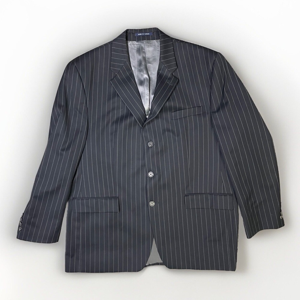 RALPH RALPH LAUREN 44R Classic Suit Jacket‎ Wool 3 Button Black STRIPE VINTAGE